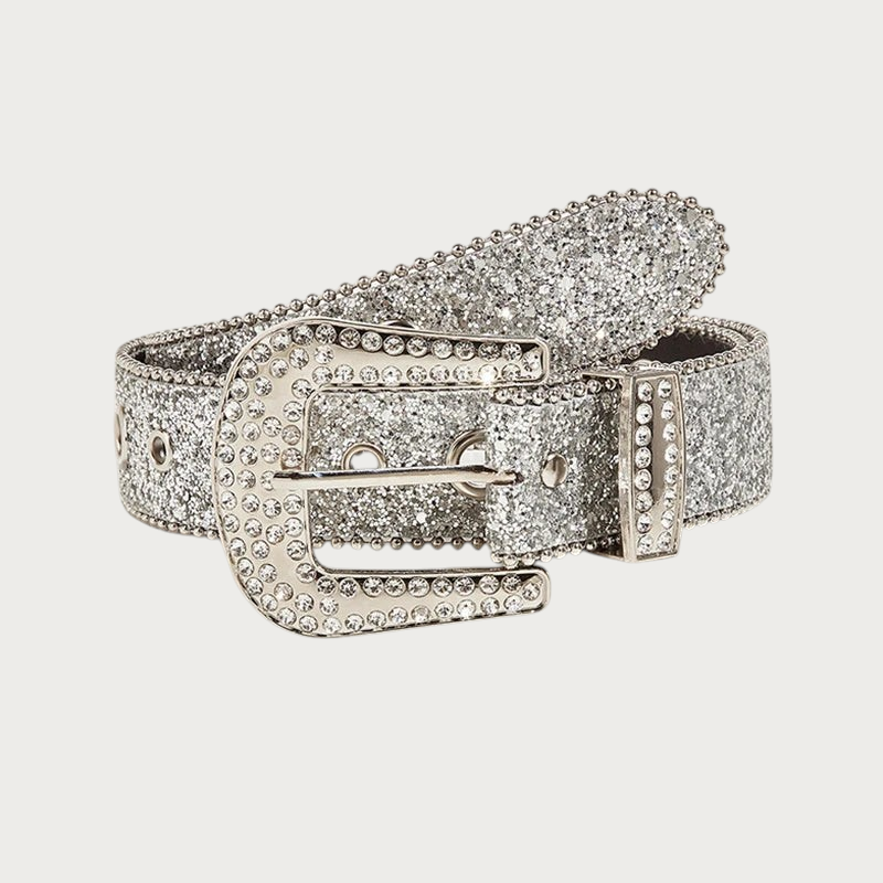 Ceinture Ceintura argentée à paillettes avec boucle ornée de strass, style punk Y2K en PU et métal