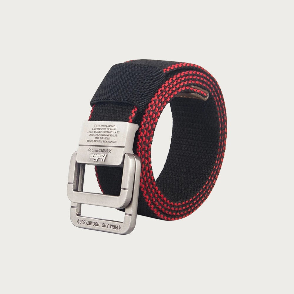 Ceintura ceinture unisexe en polyester noir et rouge avec boucle double anneau en alliage style décontracté
