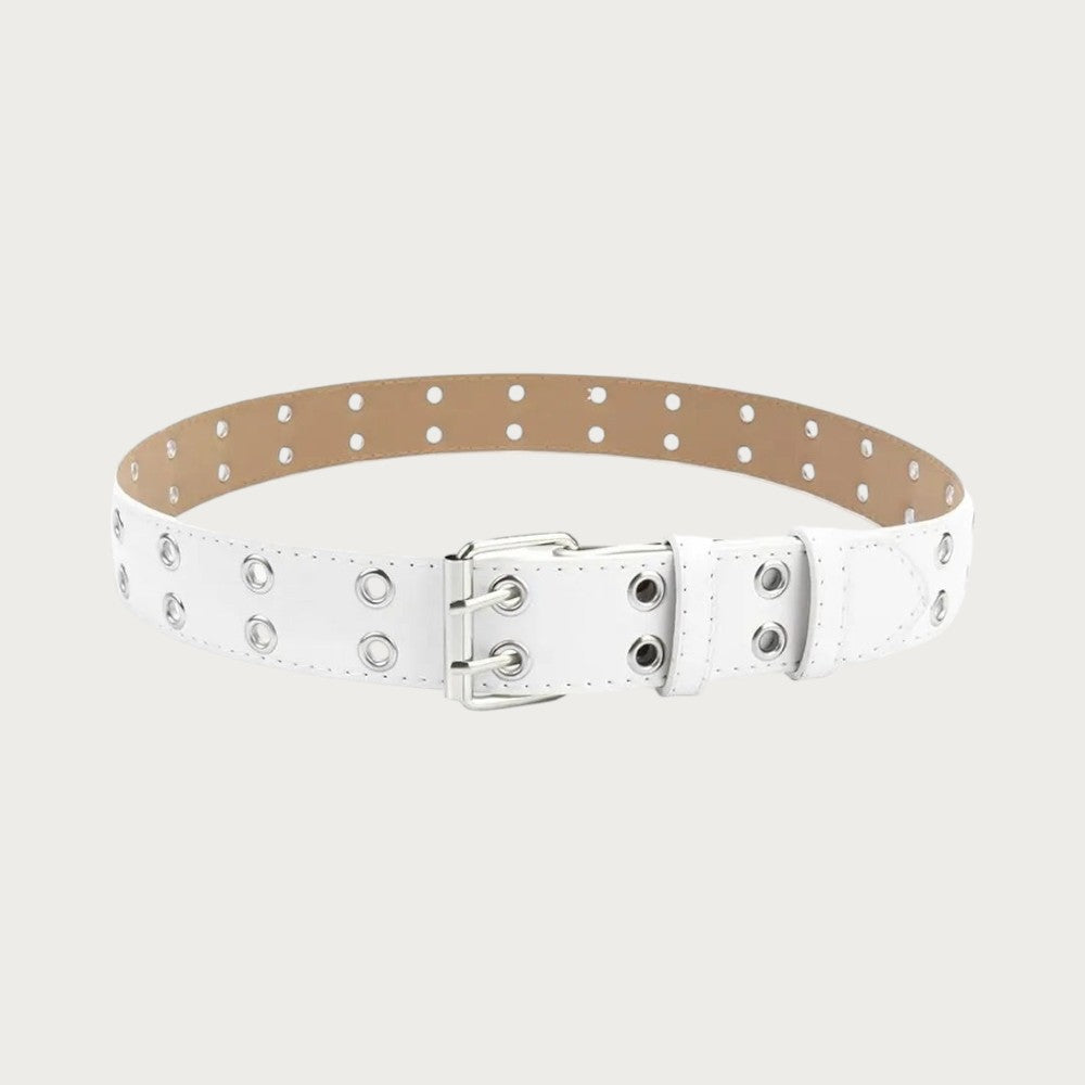 Ceinture punk blanche en similicuir pour enfant avec double rangée d'œillets métalliques et boucle ardillon