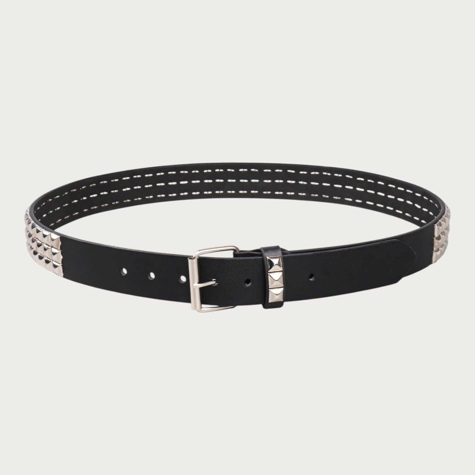 Ceinture punk Ceintura noire refermée en anneau, trois rangs de clous pyramidaux argentés Image