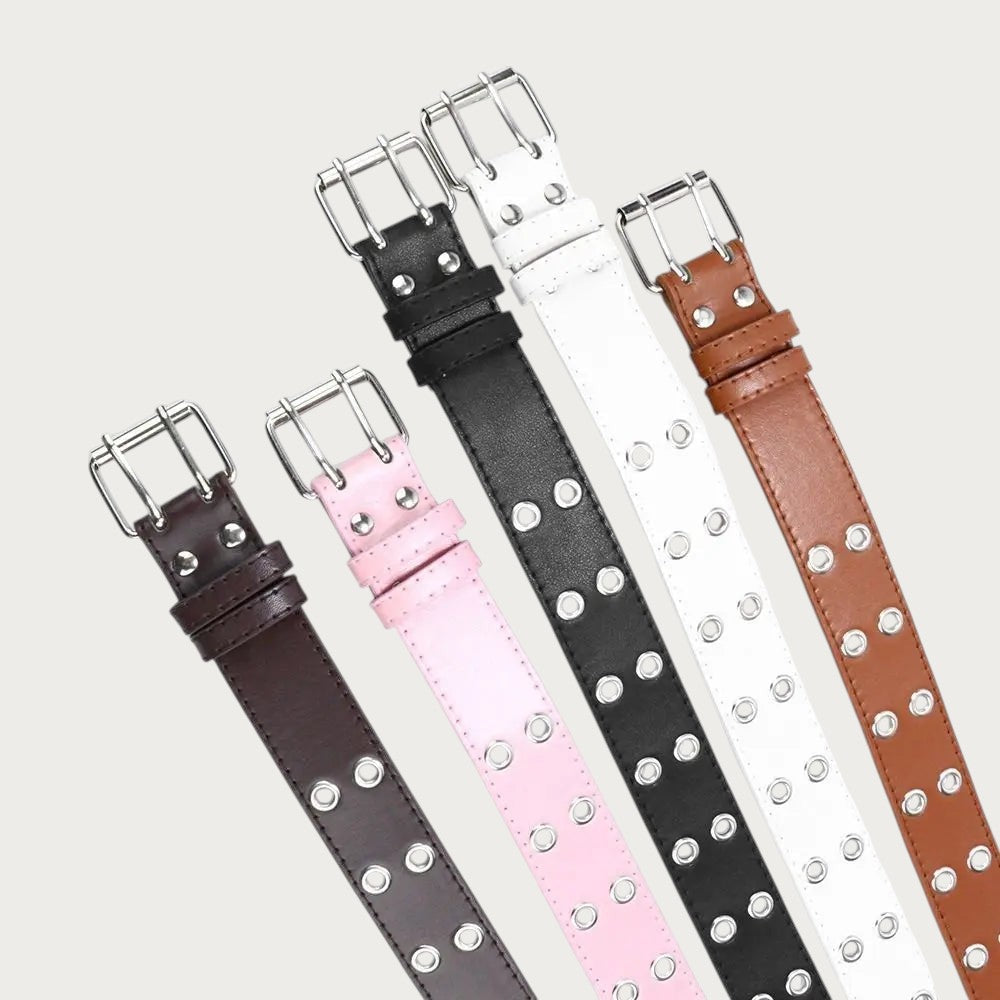 Ceintura ceinture punk pour enfant en cuir PU avec double rangée d'œillets et boucle ardillon métallique Image