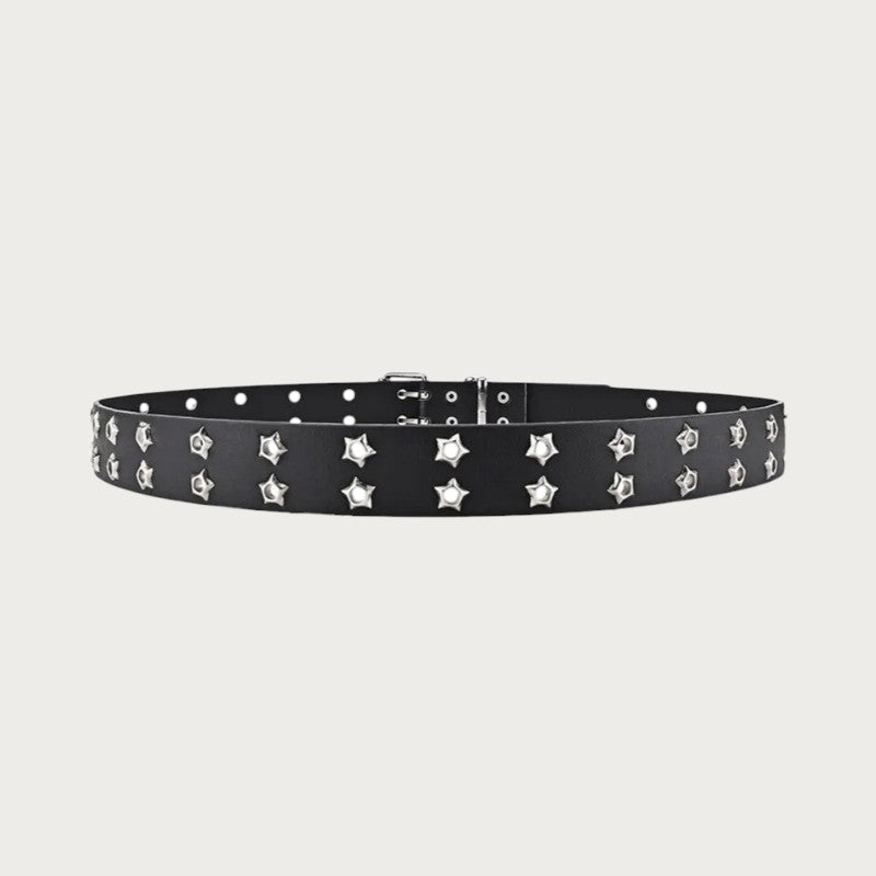 Ceintura ceinture punk unisexe en similicuir noir avec rivets en forme d'étoile et double boucle ardillon