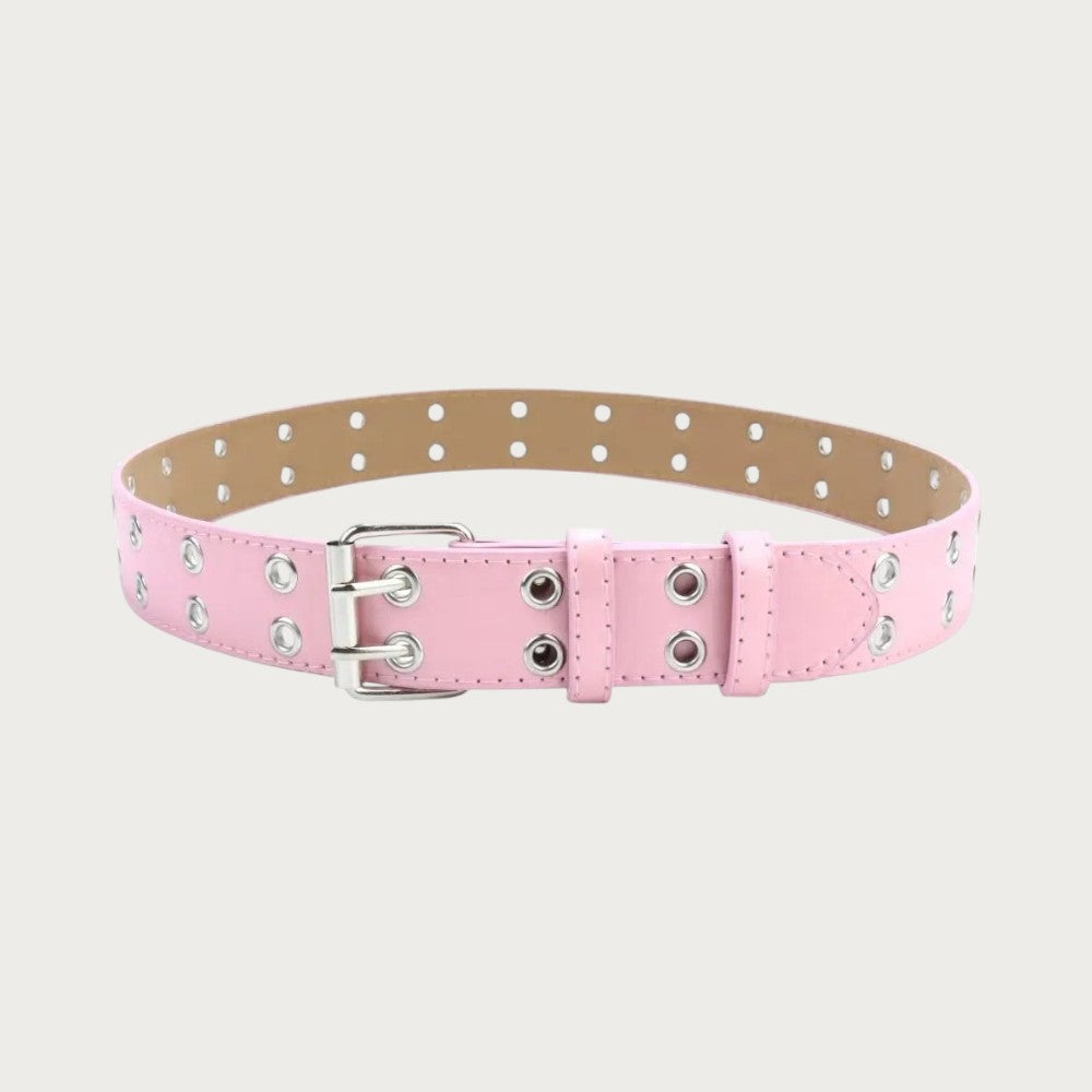 Ceinture punk rose pour enfant en cuir PU avec double rangée d'œillets métalliques et boucle à ardillon
