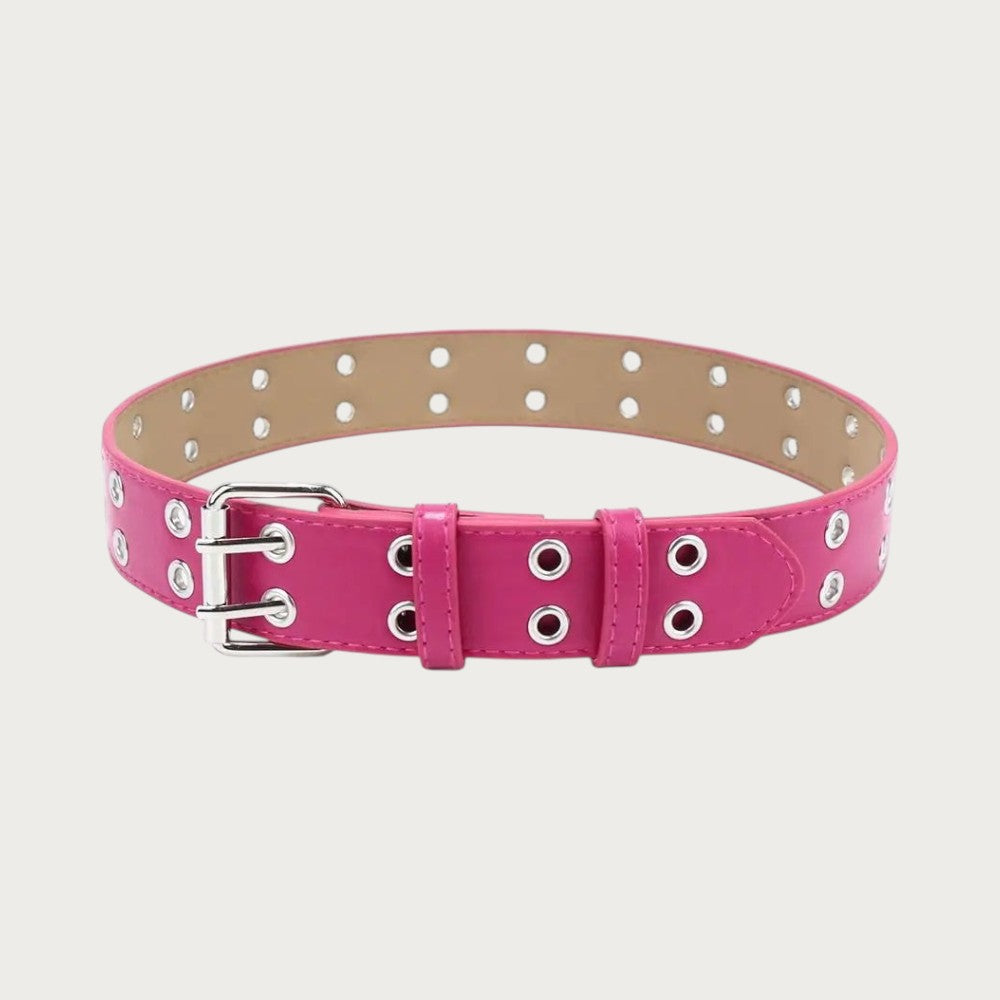 Ceinture punk rose pour enfant en similicuir avec double rangée d'œillets métalliques et boucle ardillon Image