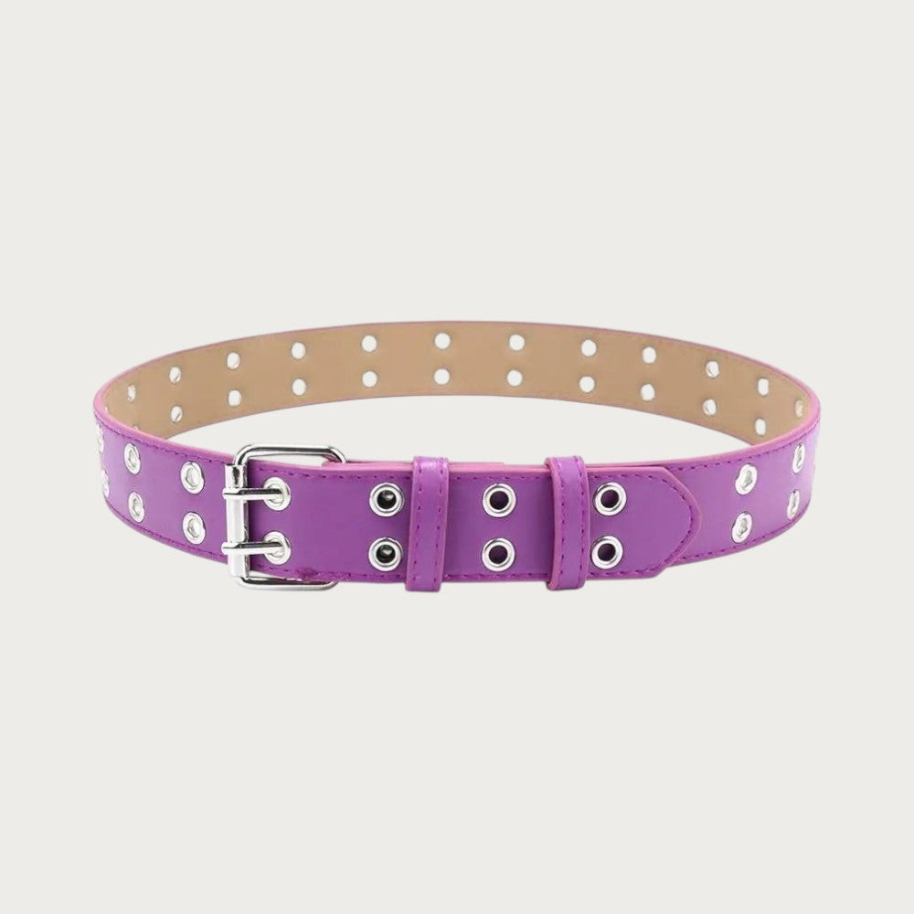 Ceinture punk violette pour enfants en similicuir avec double rangée d'œillets métalliques et boucle ardillon