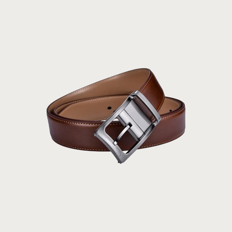 Ceinture réversible Ceintura en cuir cognac avec boucle rotative brossée pour homme