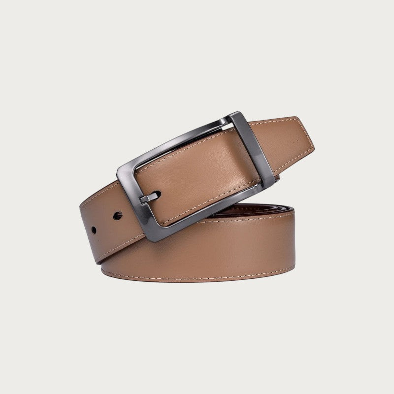 Ceinture homme réversible Ceintura en cuir cognac avec boucle rotative brossée rectangulaire