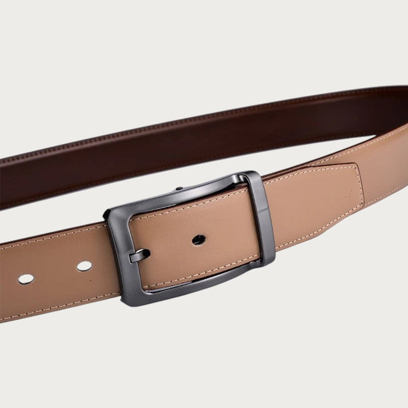 Ceinture réversible Ceintura en cuir cognac et marron avec boucle rotative brossée pour homme