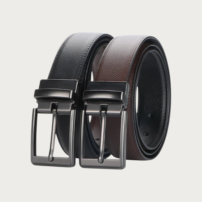 Ceintura ceinture réversible pour homme en cuir fendu avec boucle rotative noire et texture élégante