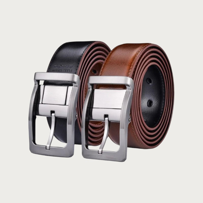Ceinture homme réversible Ceintura en cuir noir et cognac avec boucle rotative brossée élégante