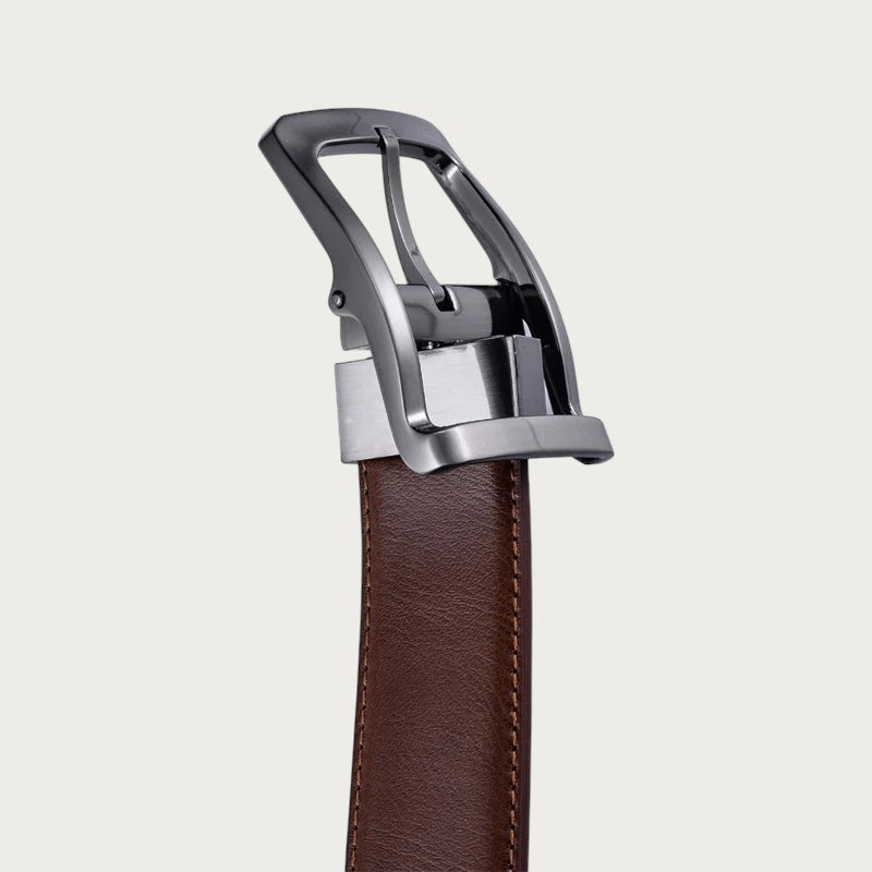 Ceinture réversible Ceintura Renzo en cuir marron avec boucle rotative brossée pour homme