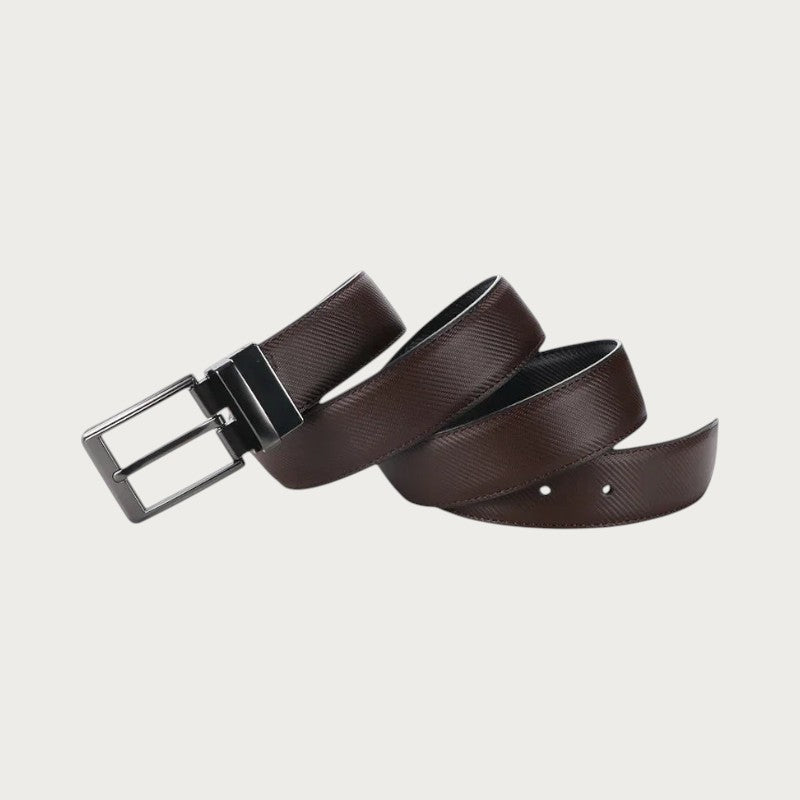 Ceinture réversible Ceintura en cuir marron enroulée en trois tours, boucle rotative noire sur la gauche