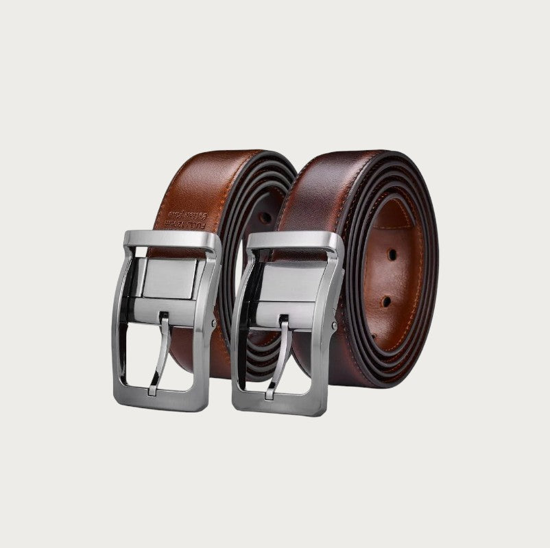 Ceinture homme réversible Ceintura en cuir marron et cognac avec boucle rotative brossée