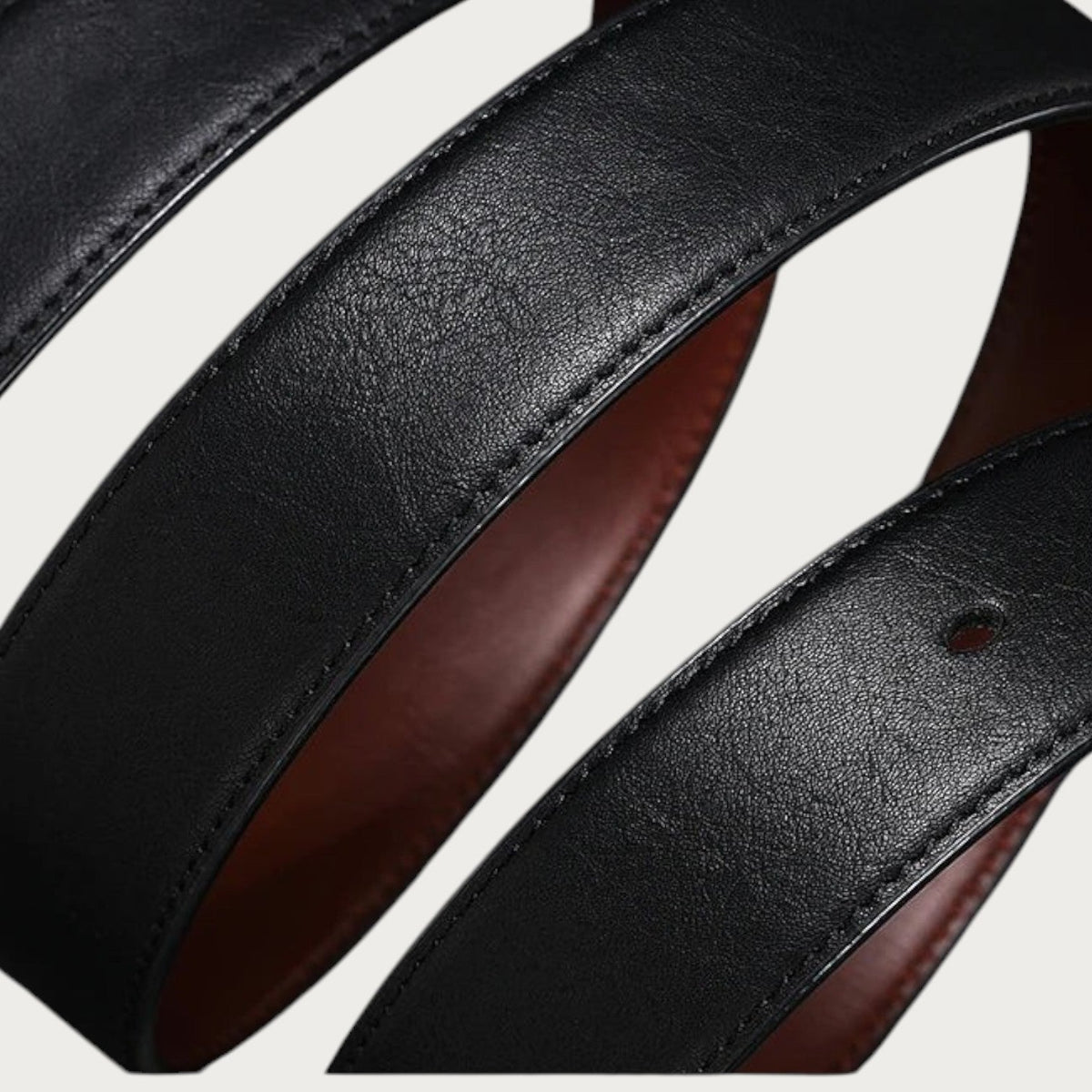 Ceinture réversible Ceintura en cuir souple noir et marron avec surpiqûres ton sur ton