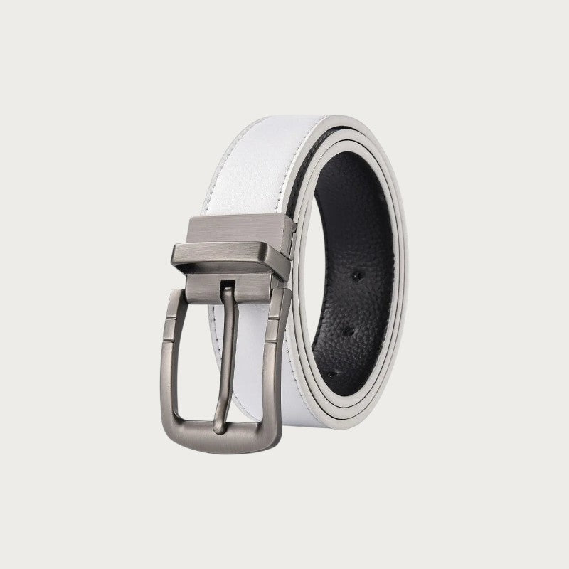 Ceinture homme réversible Ceintura en similicuir blanc et noir avec boucle pivotante en métal brossé