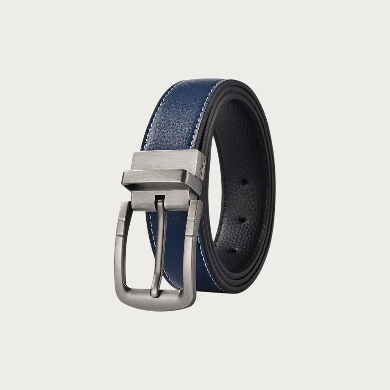 Ceinture réversible Ceintura en similicuir bleu et noir avec boucle pivotante à ardillon en métal brossé