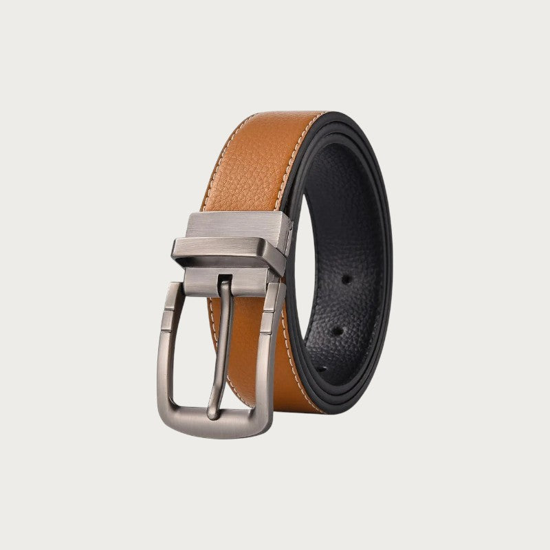 Ceinture réversible Ceintura en similicuir marron et noir avec boucle pivotante à ardillon en métal brossé