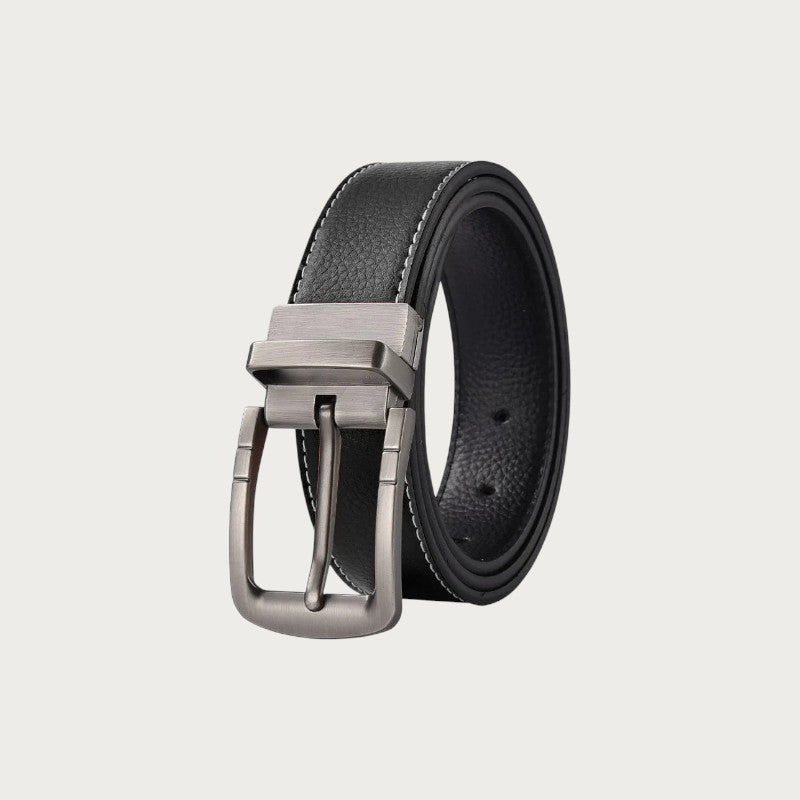 Ceinture réversible Ceintura pour homme en similicuir noir avec boucle pivotante à ardillon en métal brossé