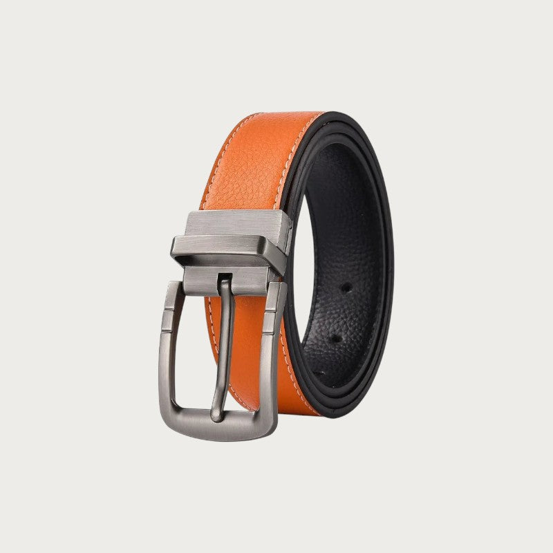 Ceinture réversible Ceintura Ugo en similicuir orange et noir avec boucle pivotante à ardillon en métal brossé