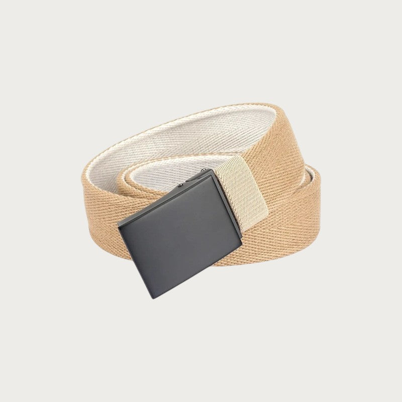 Ceinture réversible Ceintura en toile beige et écrue avec boucle plaque en alliage de zinc noir pour homme