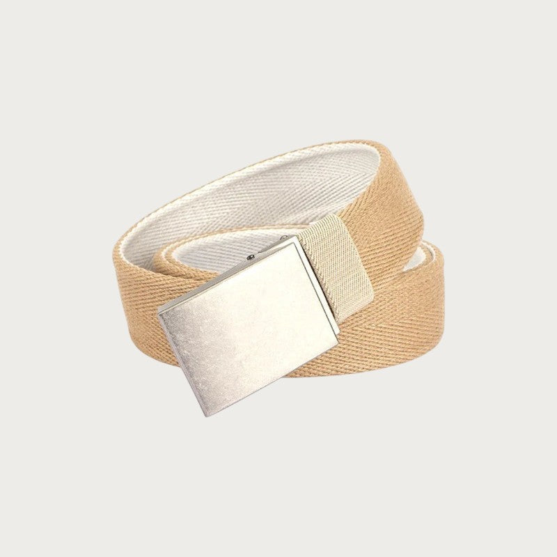 Ceinture réversible Ceintura en toile beige et blanche avec boucle plaque argentée rectangulaire
