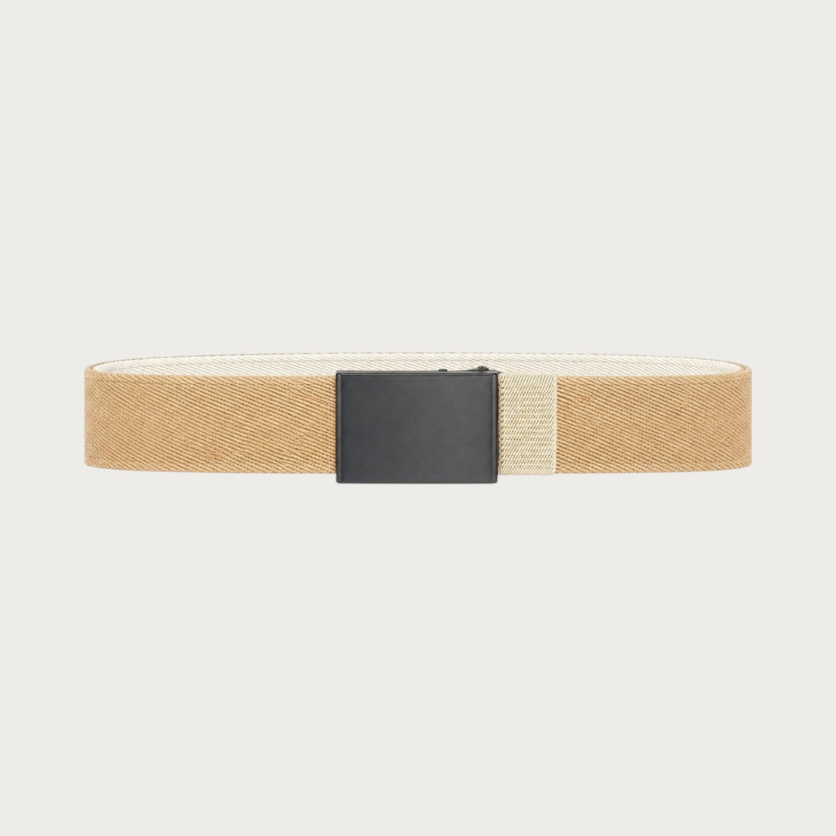 Ceinture réversible Ceintura en toile beige et écrue avec boucle plaque noire robuste de 3,8 cm de large