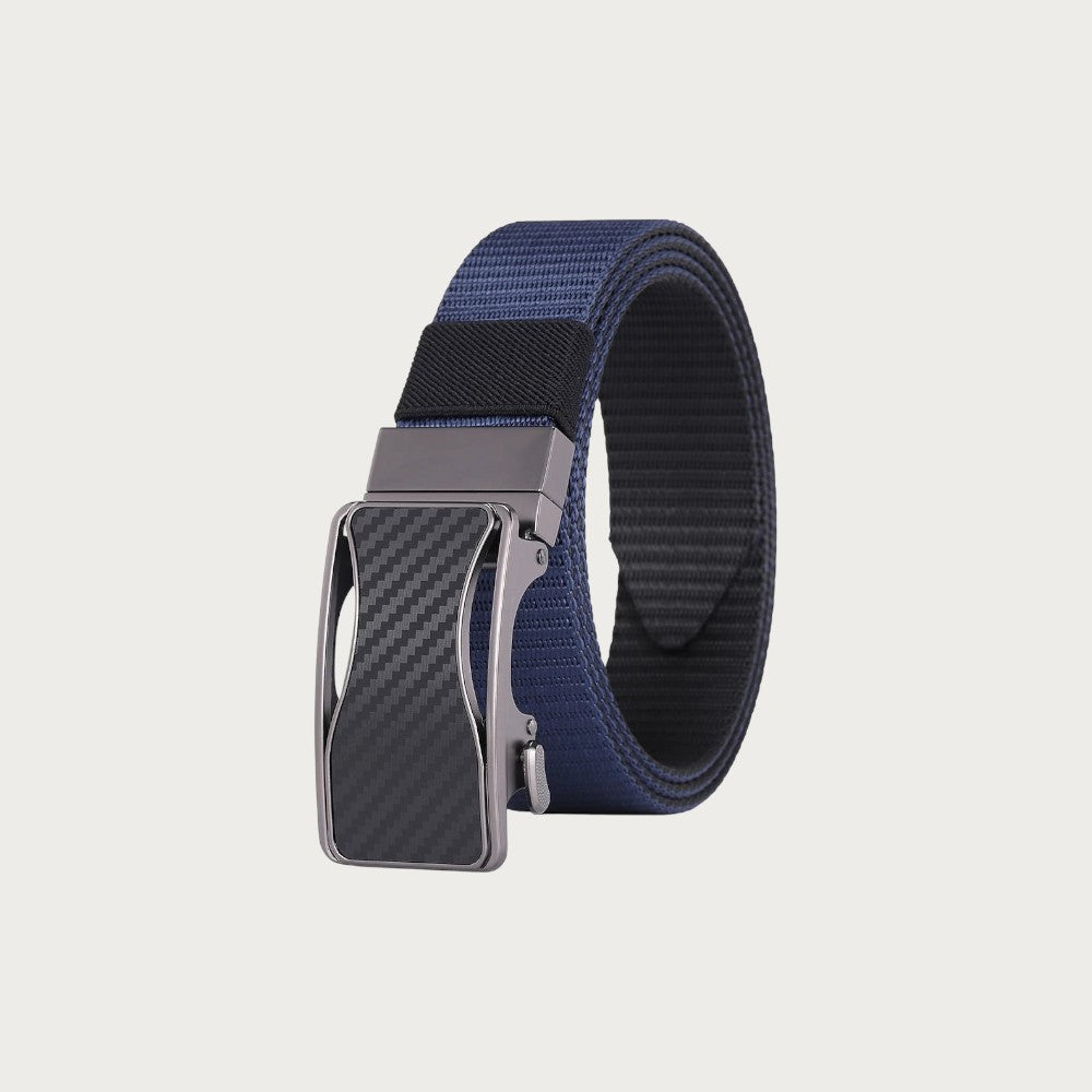 Ceinture réversible Ceintura en toile bleue et noire avec boucle plaque pivotante mate au design texturé