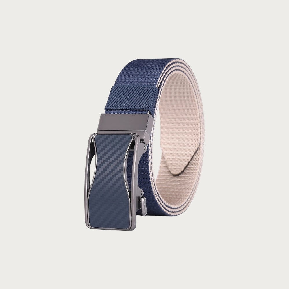 Ceinture réversible Ceintura en toile bleue et beige avec boucle plaque bleue à motif carbone