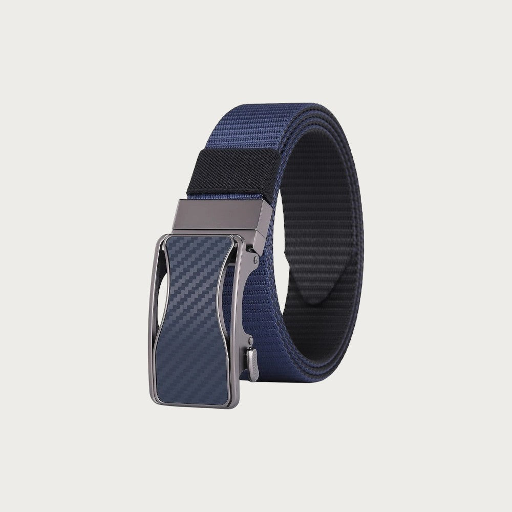 Ceinture réversible Ceintura en toile bleue avec boucle plaque à motif carbone