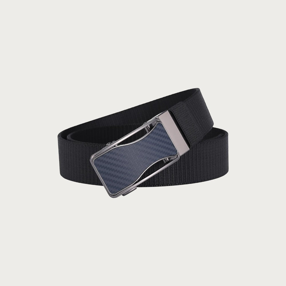 Ceinture réversible Ceintura pour homme en toile noire avec une boucle plaque bleue à motif texturé