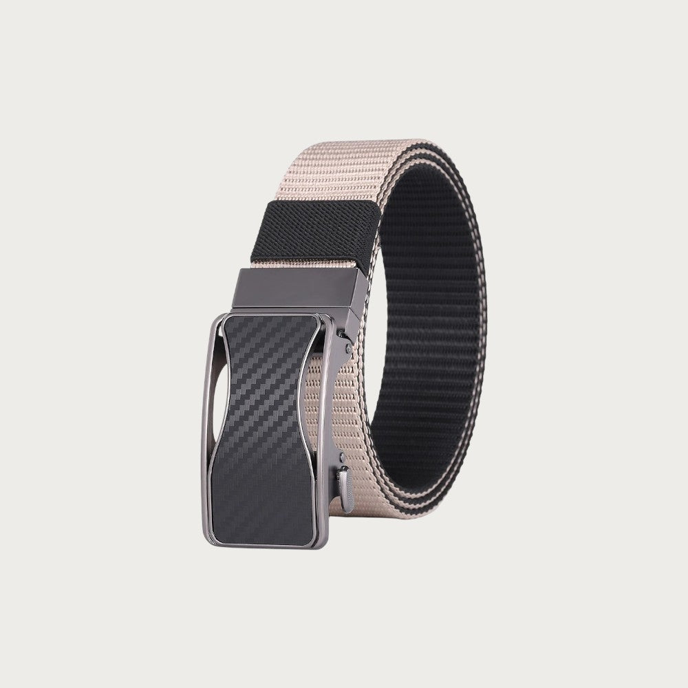 Ceinture réversible Ceintura en toile beige et noire avec boucle plaque noire mate au design texturé