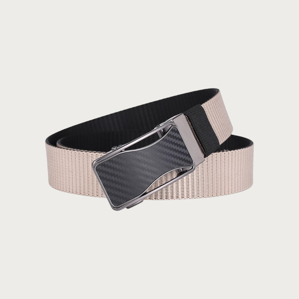 Ceinture réversible Ceintura en toile tissée beige et noire avec boucle plaque noire mate ajustable