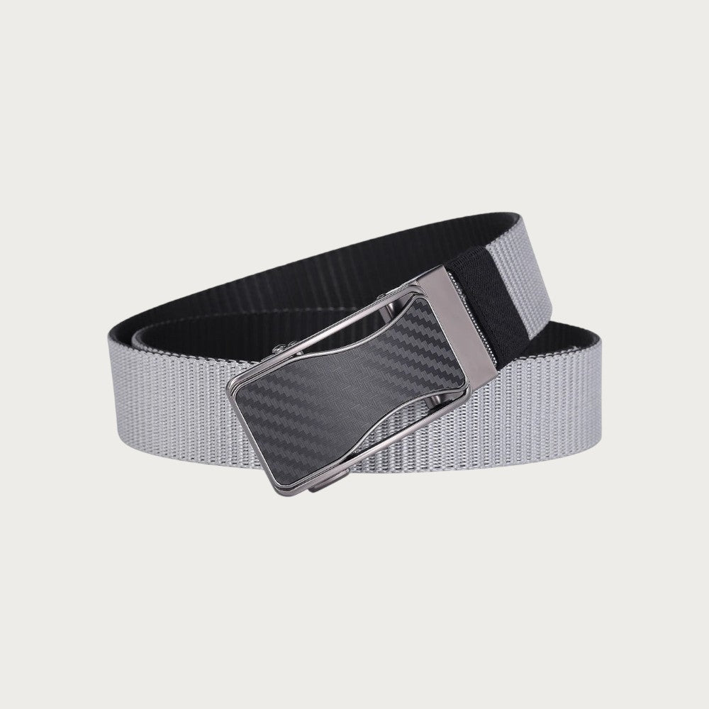 Ceinture réversible Ceintura en toile grise et noire avec boucle plaque noire mate au design texturé