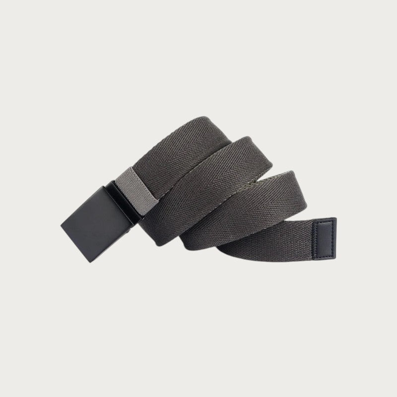 Ceinture réversible Ceintura en toile grise repliée en accordéon, boucle plaque noire mate et embout noir