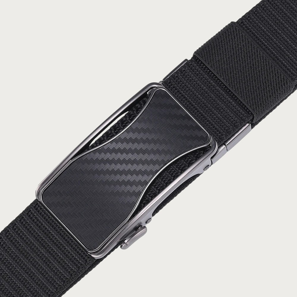 Ceinture réversible Ceintura en toile tissée noire avec boucle plaque pivotante au motif carbone