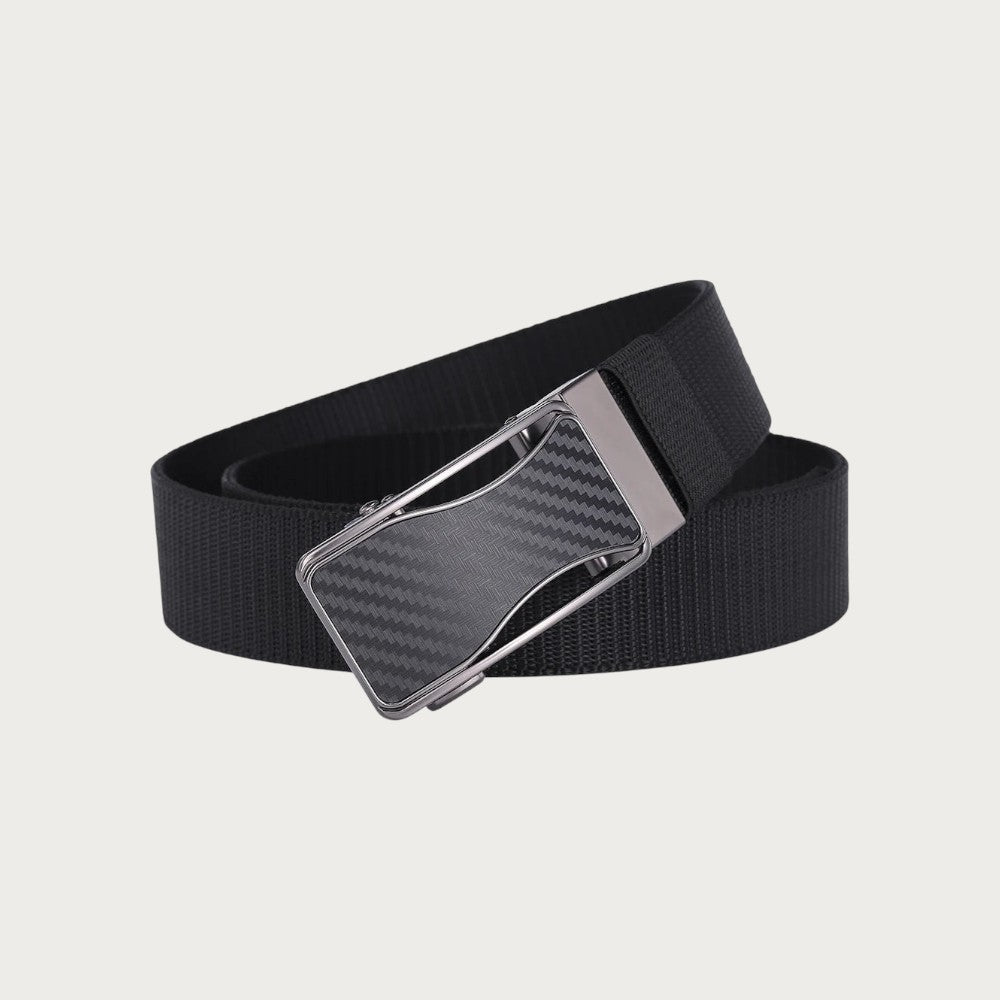 Ceinture réversible Ceintura en toile noire avec boucle plaque mate à motif carbone