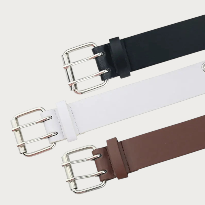 Ceintura ceinture rock pour femme en similicuir avec boucle métallique double ardillon, disponible en noir, blanc et marron
