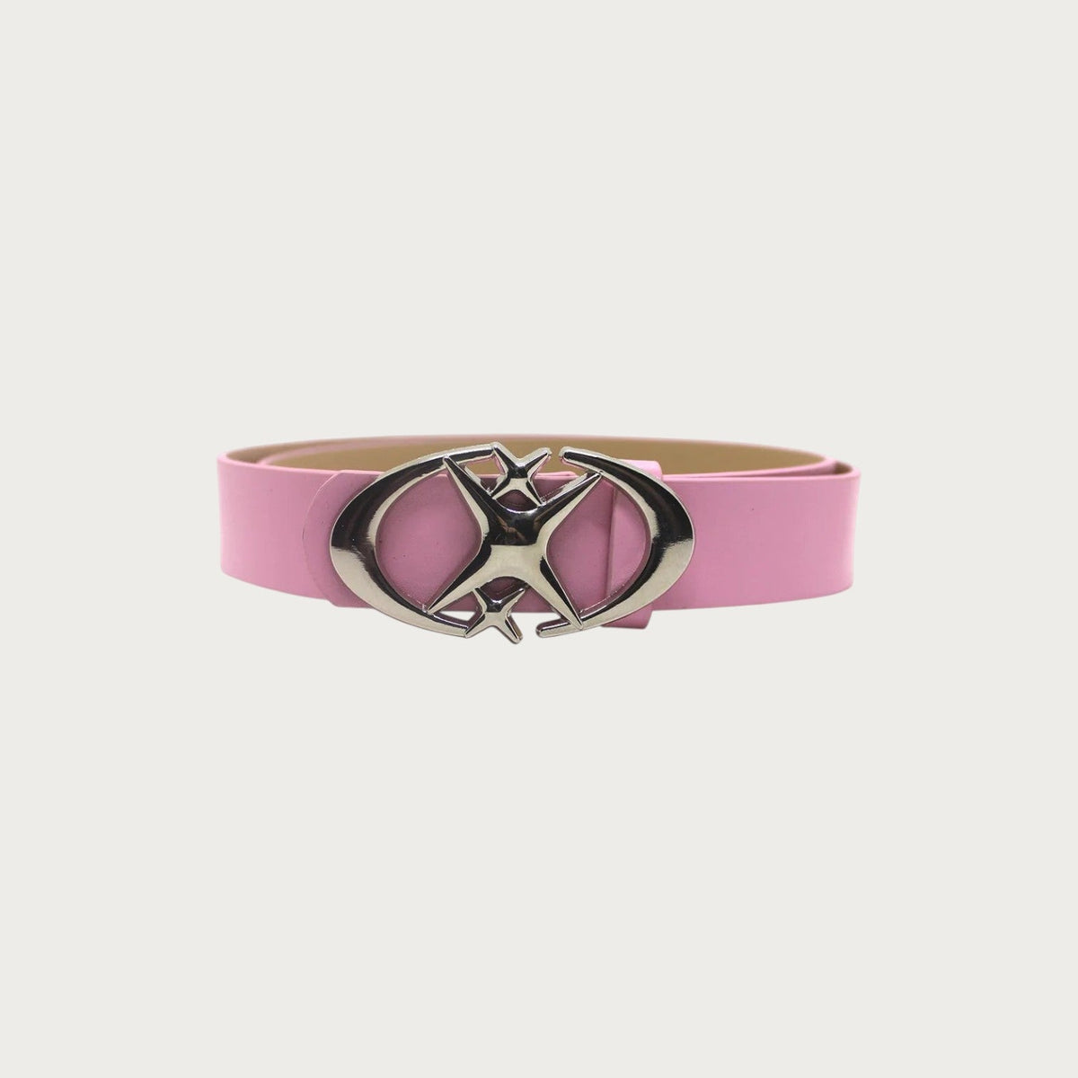 Ceinture Ceintura rose en similicuir avec boucle ovale argentée ornée d'une étoile et d'une croix style Y2K