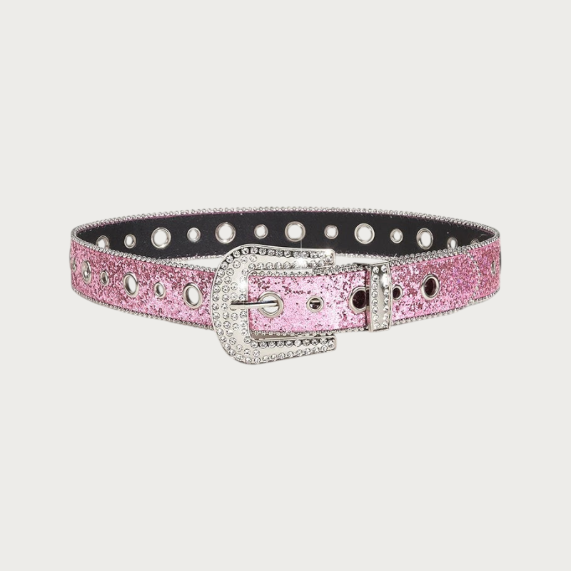 Ceinture Ceintura rose à paillettes avec boucle ornée de strass et œillets métalliques style punk Y2K