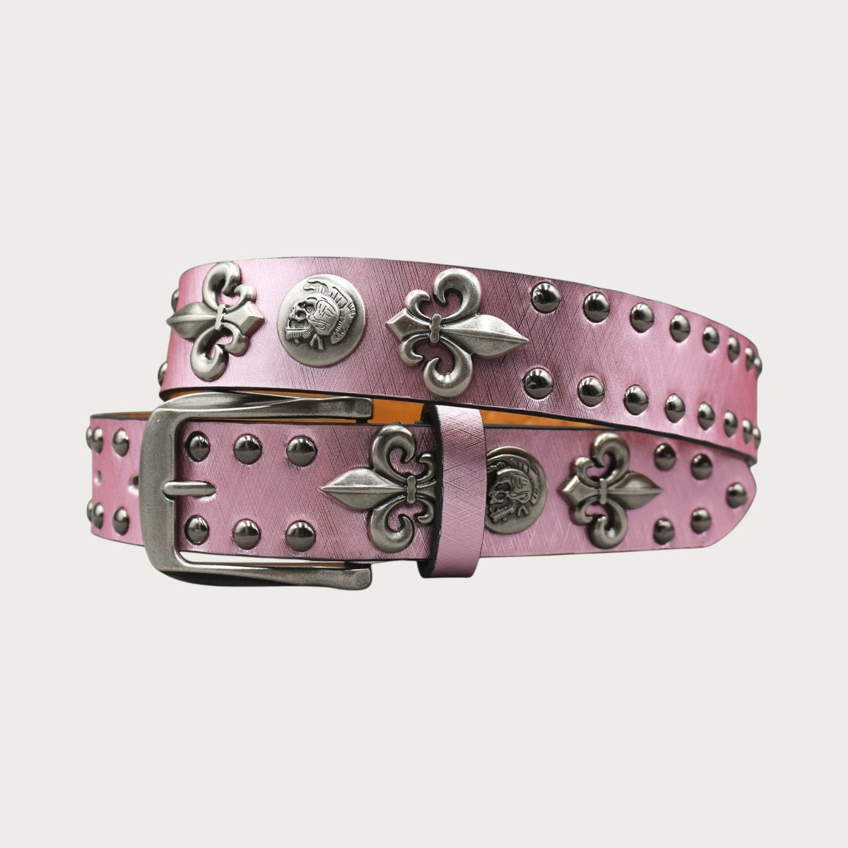 Ceintura ceinture rose style Y2K en similicuir avec rivets métalliques, motifs croix et crânes pour un look rock
