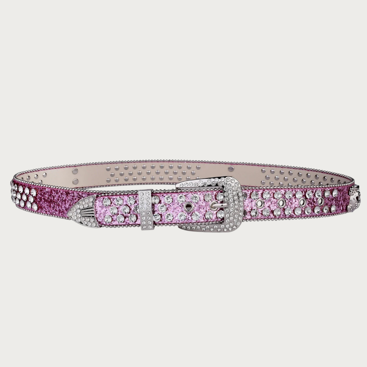Ceinture Ceintura rose en similicuir avec strass scintillants et clous style western pour femme