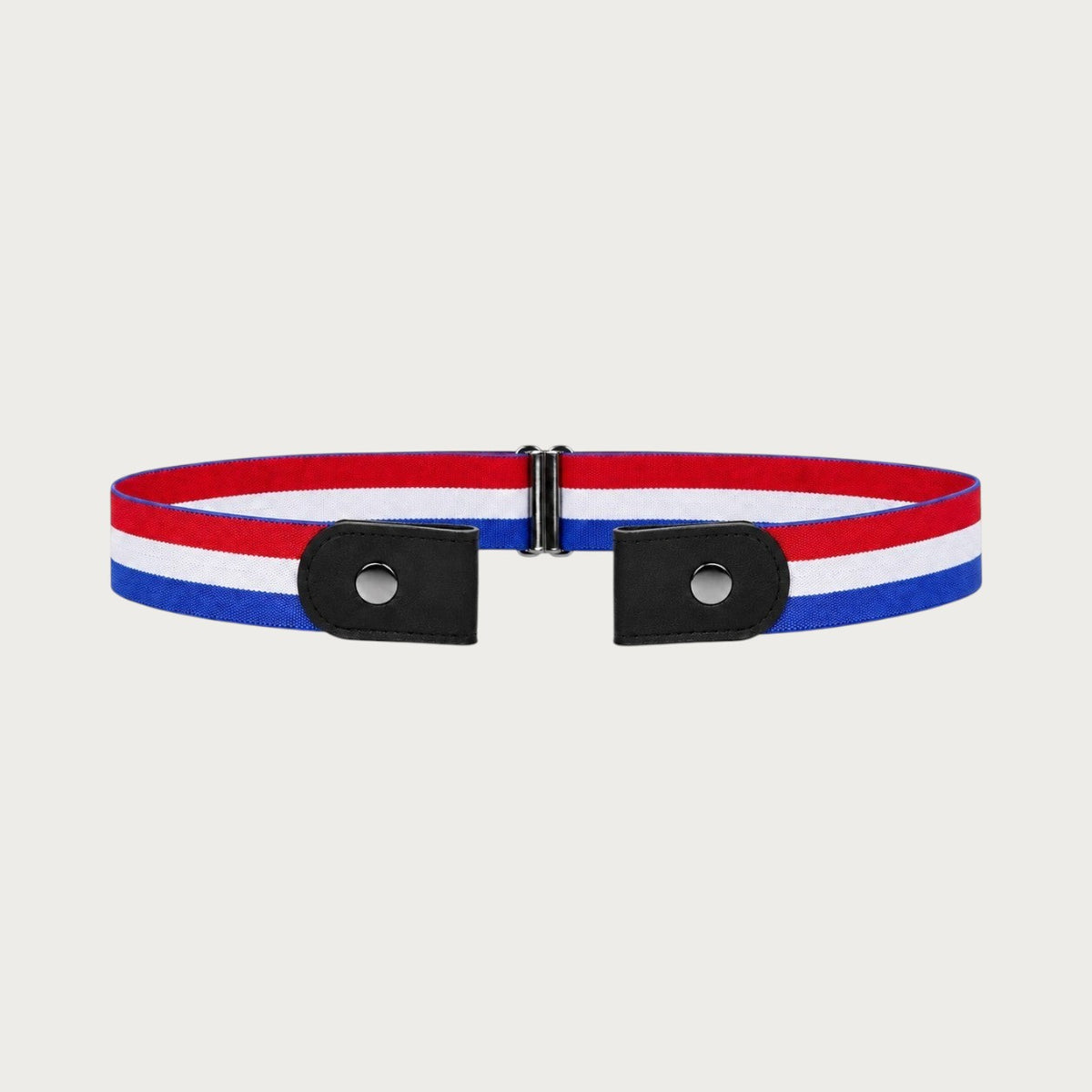 Ceinture sans boucle Ceintura Carla élastique tricolore bleu blanc rouge avec pattes en similicuir noir