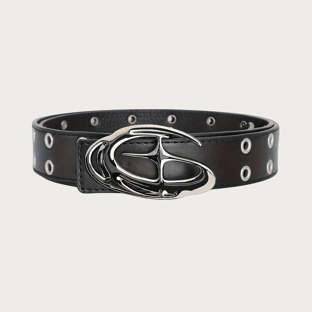 Ceinture Ceintura Aria en similicuir noir avec boucle étoile argentée et double rangée d'œillets métalliques style Y2K
