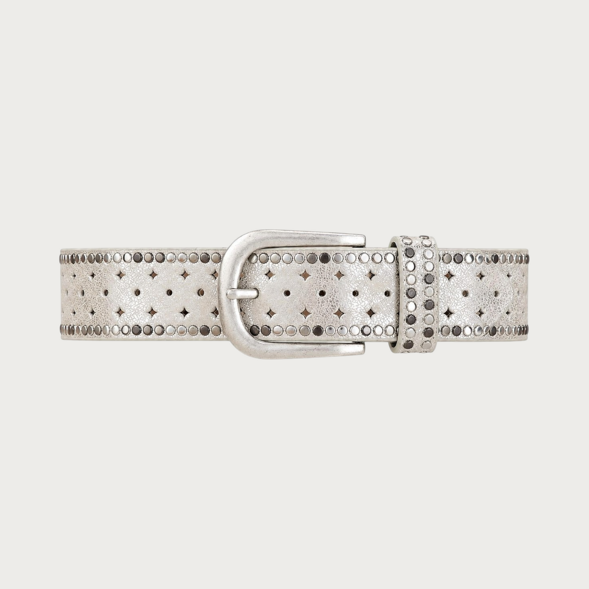 Ceinture Ceintura Stresa argentée en similicuir vieilli avec motifs ajourés en losange et clous ronds