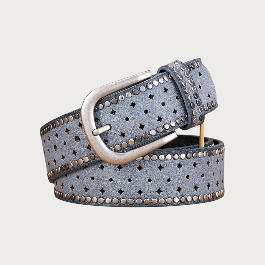 Ceinture Ceintura Stresa bleu ciel en similicuir vieilli avec motifs ajourés en losange et clous ronds