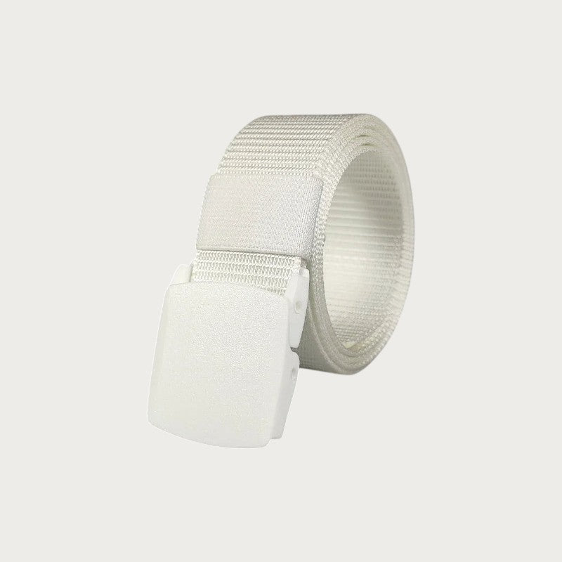 Ceinture tactique blanche en toile avec boucle automatique en plastique, style militaire pour homme et femme