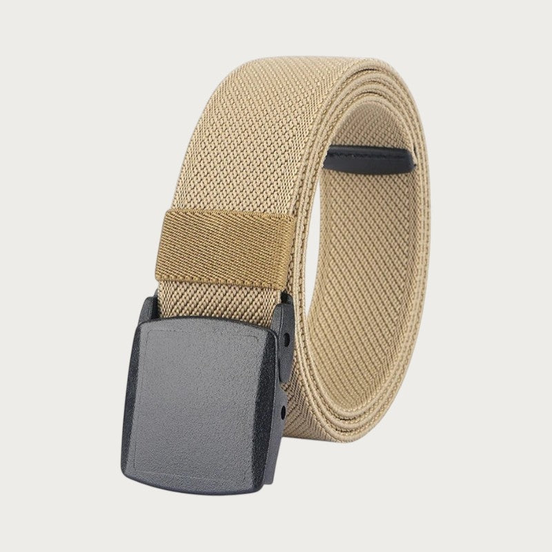 Ceintura ceinture tactique élastique beige avec boucle en plastique noir sans métal pour homme et femme