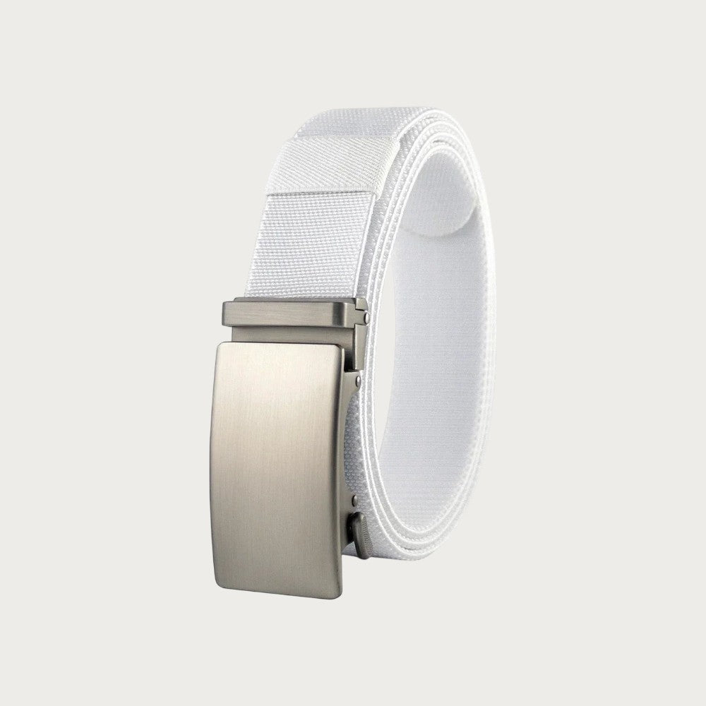 Ceintura ceinture tactique élastique blanche pour homme avec boucle automatique en alliage métallique brossé