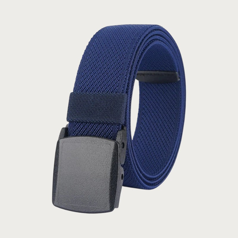 Ceintura ceinture tactique élastique bleue avec boucle en plastique robuste sans métal pour homme et femme