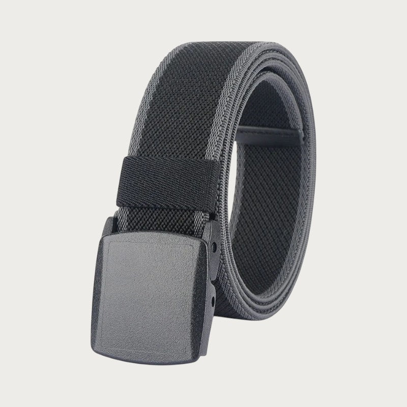 Ceinture tactique Ceintura noire en nylon élastique enroulée, boucle grise en plastique sans métal